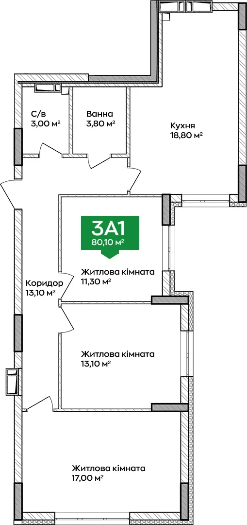 Купити 3-кімнатну квартиру  в Ірпені